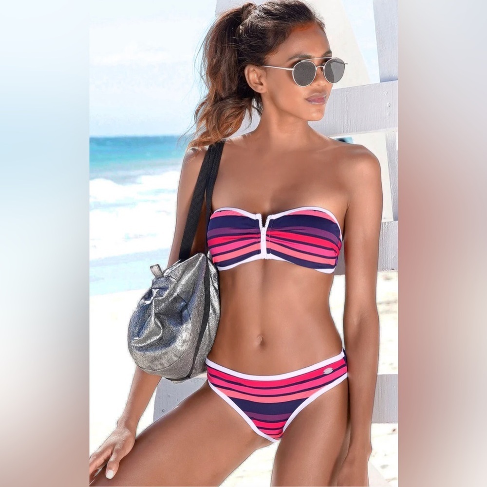 VENUS Pink and Black Striped Bikini